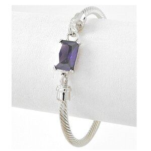 Cable Twisted Silver Tone Faux Amethyst Purple Crysal Cuff Bracelet